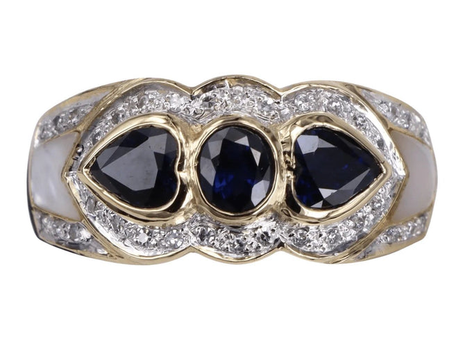 Bague 56 Bague Art déco Saphirs, Perle et Diamants en or jaune 58 Facettes BA-1234