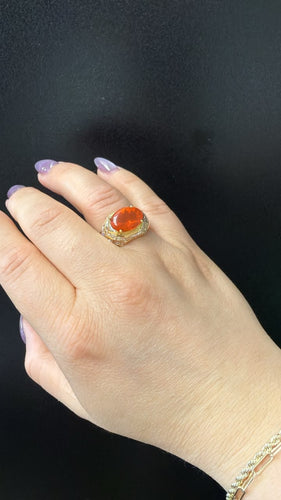 Bague 58 Bague Art déco en or jaune, opale de feu mexicaine et diamants 58 Facettes BA-1155