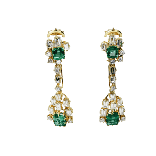 Boucles d'oreilles Goldohrhänger - Boucles d'oreilles en or avec diamants et émeraudes 58 Facettes 1708