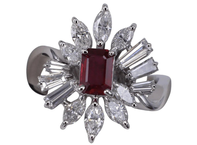 Bague 54 Bague en or blanc avec rubis et diamants 58 Facettes BA-661