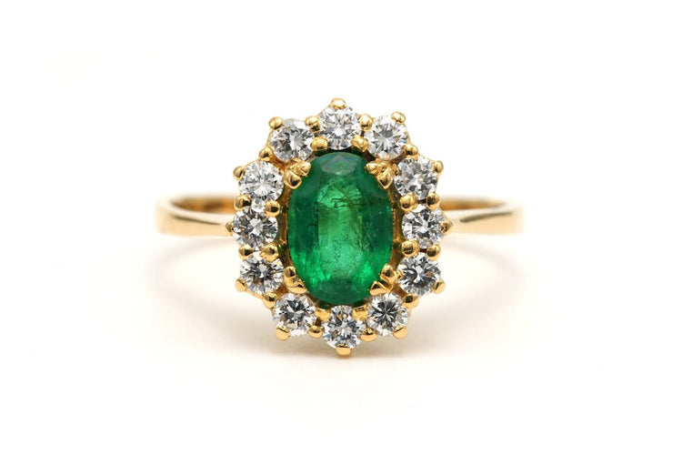 Bague 56 Bague contemporaine en or jaune 18 carats avec émeraude et diamants 58 Facettes 22957