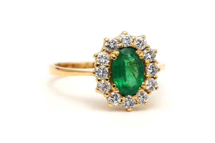 Bague 56 Bague contemporaine en or jaune 18 carats avec émeraude et diamants 58 Facettes 22957
