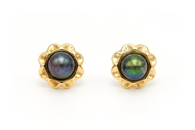 Boucles d'oreilles Boucles d'oreilles années 1970 en or jaune 18 carats et perles de Tahiti 58 Facettes B547