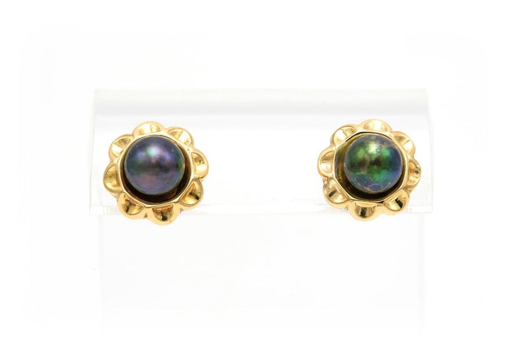 Boucles d'oreilles Boucles d'oreilles années 1970 en or jaune 18 carats et perles de Tahiti 58 Facettes B547
