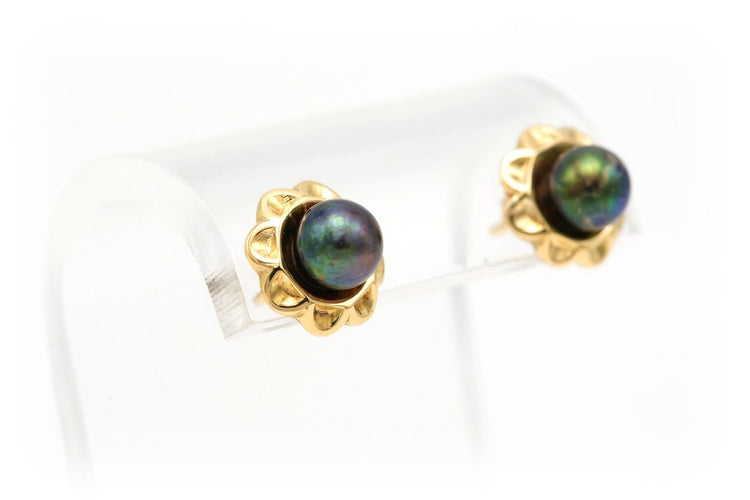 Boucles d'oreilles Boucles d'oreilles années 1970 en or jaune 18 carats et perles de Tahiti 58 Facettes B547