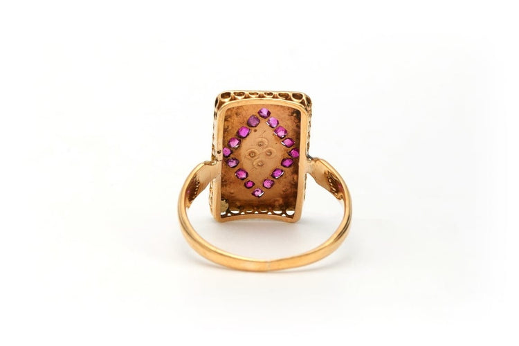 Bague 50 Bague Napoléon III sertie de rubis et perles en or jaune 18 carats 58 Facettes 22204