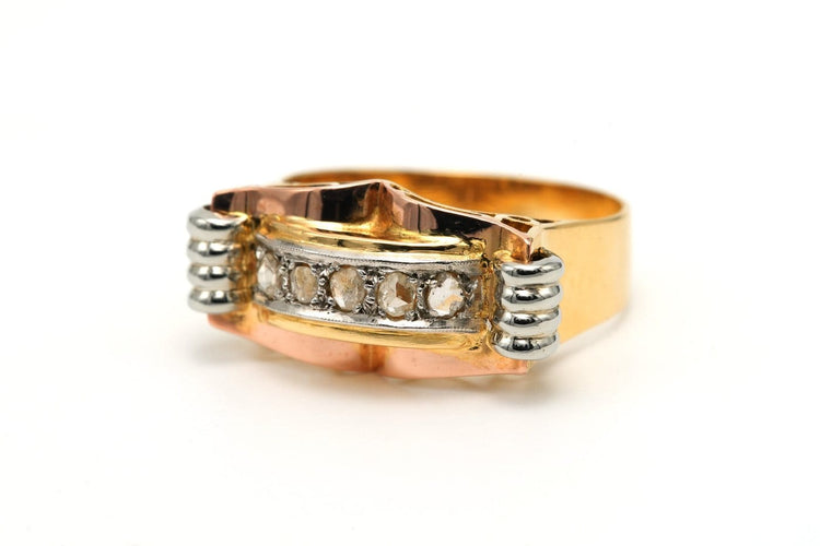 Bague 58 Bague Art déco en or jaune et blanc 18 carats sertie de diamants taille rose 58 Facettes B781