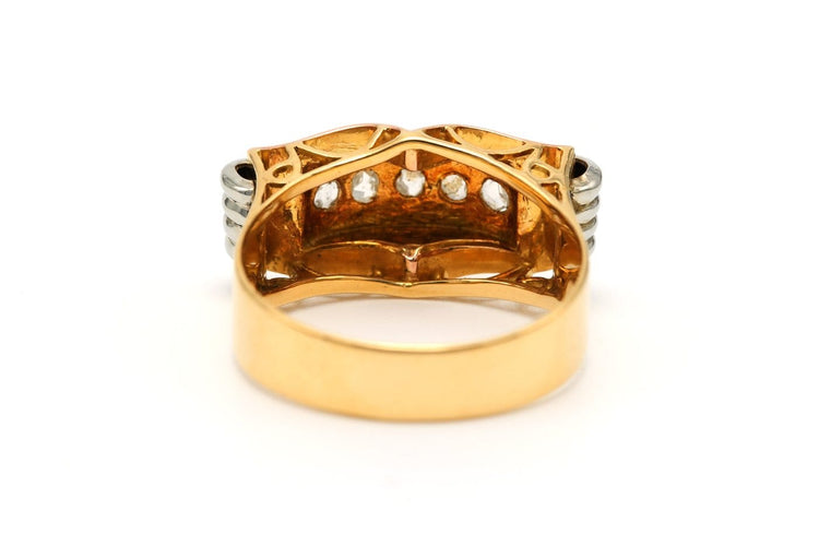 Bague 58 Bague Art déco en or jaune et blanc 18 carats sertie de diamants taille rose 58 Facettes B781
