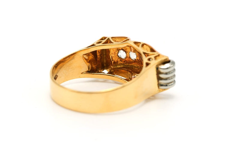 Bague 58 Bague Art déco en or jaune et blanc 18 carats sertie de diamants taille rose 58 Facettes B781