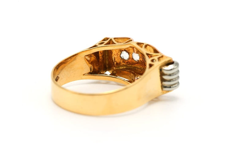 Bague 58 Bague Art déco en or jaune et blanc 18 carats sertie de diamants taille rose 58 Facettes B781