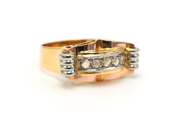Bague 58 Bague Art déco en or jaune et blanc 18 carats sertie de diamants taille rose 58 Facettes B781