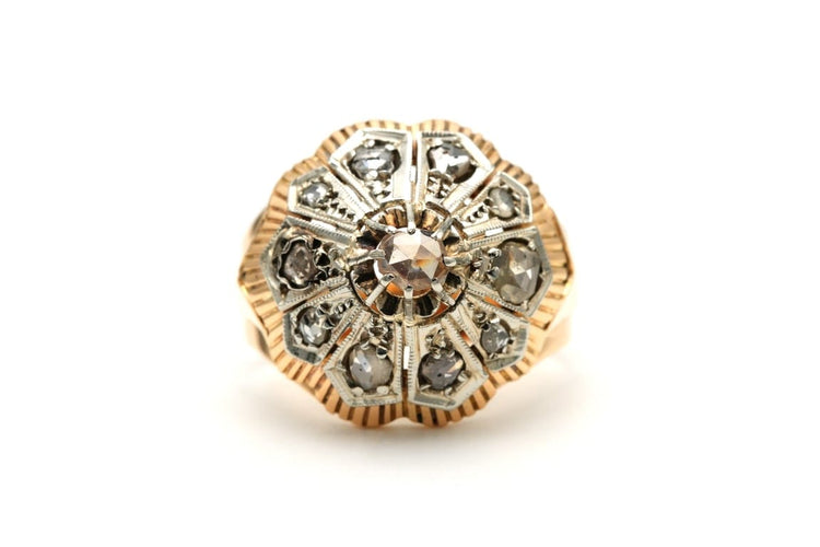 Bague 56 Bague Art déco en or jaune et or blanc 18 carats, diamants taille rose 58 Facettes 22902