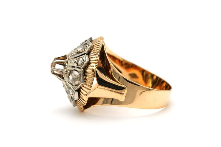 Bague 56 Bague Art déco en or jaune et or blanc 18 carats, diamants taille rose 58 Facettes 22902