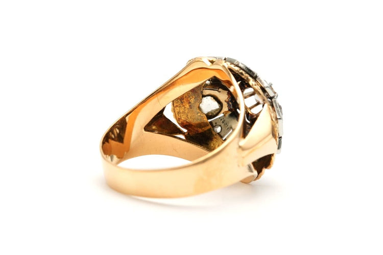 Bague 56 Bague Art déco en or jaune et or blanc 18 carats, diamants taille rose 58 Facettes 22902