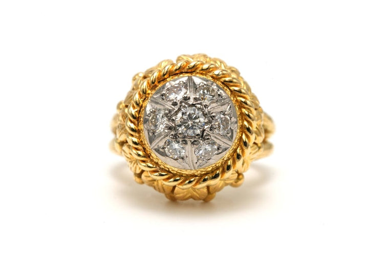 Bague 52 Bague Art déco en or jaune et blanc 18 carats sertie de diamants (0,77 ct) 58 Facettes B726