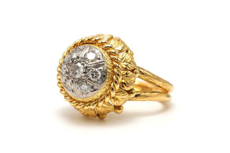Bague 52 Bague Art déco en or jaune et blanc 18 carats sertie de diamants (0,77 ct) 58 Facettes B726