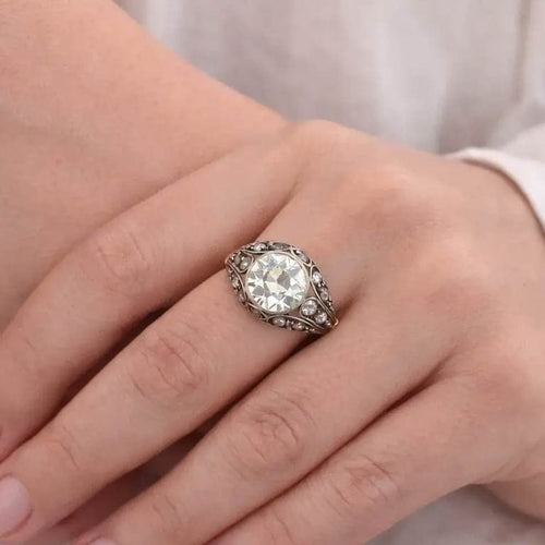 Bague 55 Bague Art nouveau en or 18 carats et argent 925 avec diamants 58 Facettes AN555 (00959)