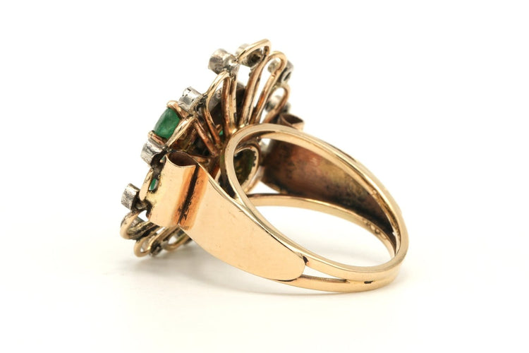 Bague 54 Art nouveau - Bague en or jaune émeraude et diamants taille rose 58 Facettes 23049