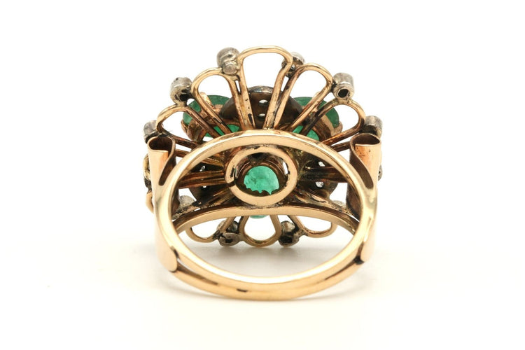 Bague 54 Art nouveau - Bague en or jaune émeraude et diamants taille rose 58 Facettes 23049