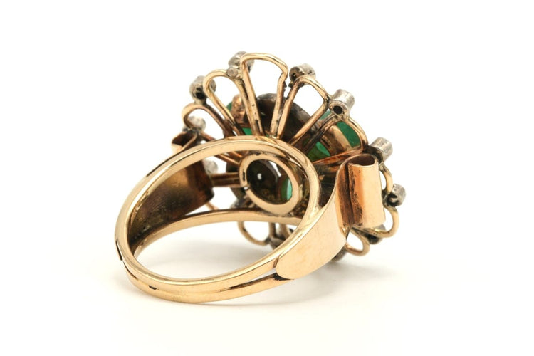 Bague 54 Bague Art nouveau en or jaune 18 carats sertie d’émeraude et diamants taille rose 58 Facettes 23049