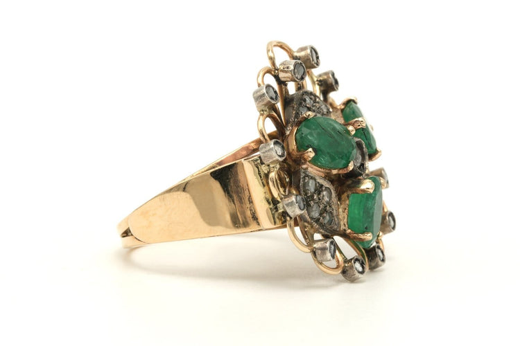 Bague 54 Art nouveau - Bague en or jaune émeraude et diamants taille rose 58 Facettes 23049