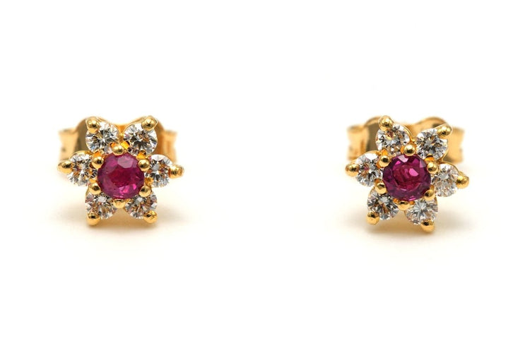 Boucles d'oreilles Boucles d'oreilles contemporaines en or jaune 18 carats, rubis et diamants 58 Facettes B762