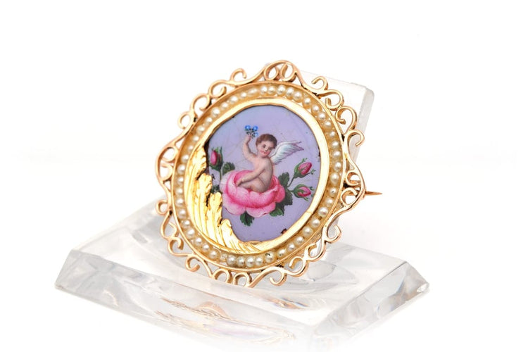 Broche Broche Napoléon III en or jaune 18 carats, émail et perles 58 Facettes B750