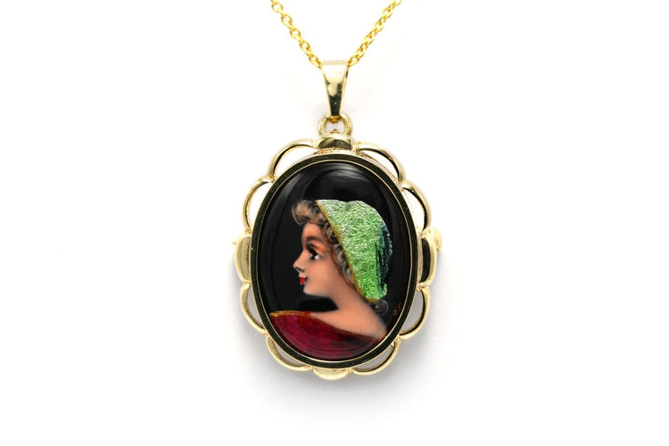 Pendentif Pendentif années 1950 en or jaune 18 carats et émail de Limoges 58 Facettes 22809