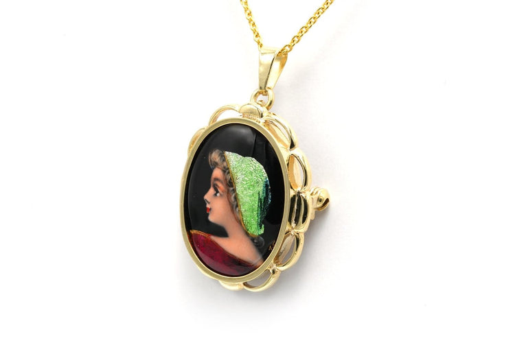 Pendentif Pendentif années 1950 en or jaune 18 carats et émail de Limoges 58 Facettes 22809
