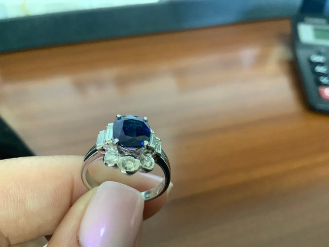 Bague 52.5 Bague Art Déco en or blanc avec saphir bleu et diamants 58 Facettes BA 67