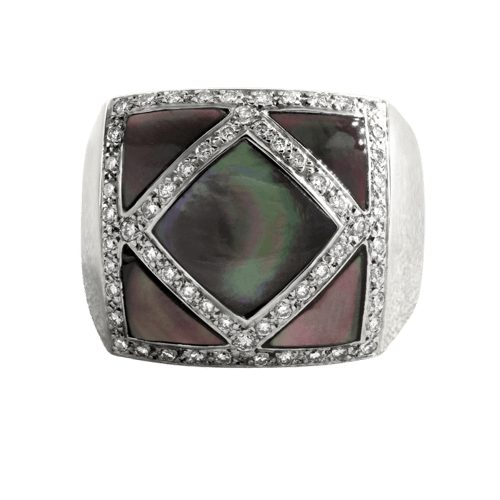 Bague 59 Bague en or blanc avec nacre noire et diamants 58 Facettes OC-61E00501