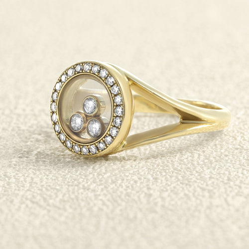 Bague 54 Chopard Happy Diamonds - Bague en or jaune et diamants 58 Facettes 61E00471