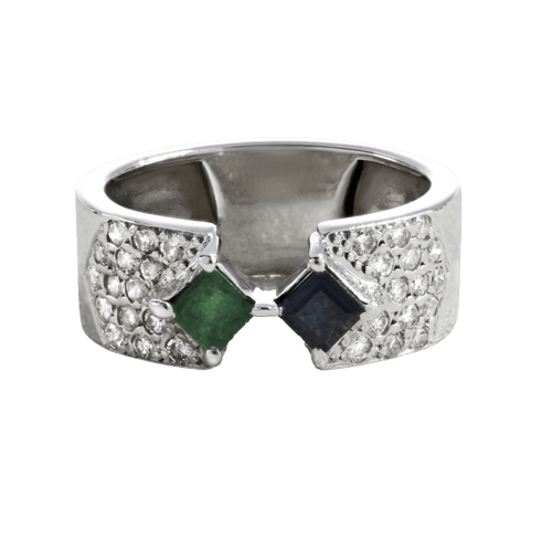 Bague 52 Bague bandeau en or gris, émeraude, saphir et diamants 58 Facettes OC-61E00504