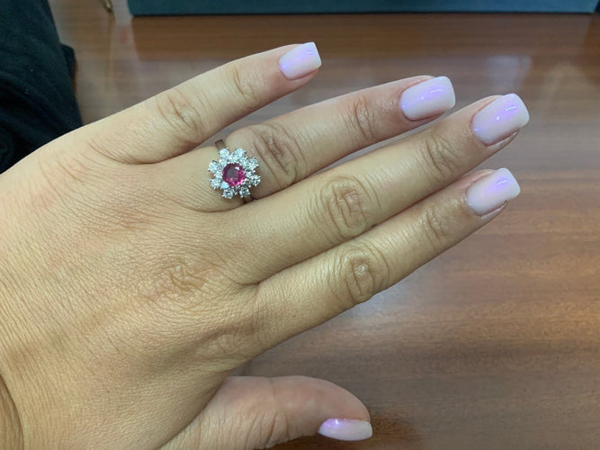 Bague 52 Bague Fleur en or blanc rubis diamant 58 Facettes BA 47