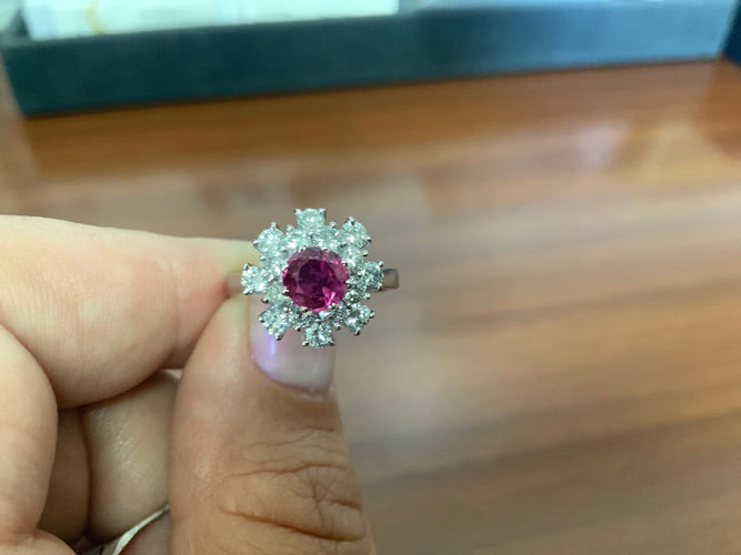 Bague 52 Bague Fleur en or blanc rubis diamant 58 Facettes BA 47