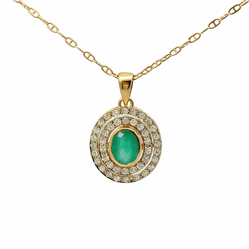 Pendentif Pendentif - Halo diamants et émeraude naturelle en or jaune 18k 58 Facettes 50432