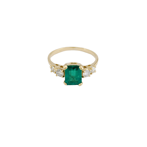 Bague 47 Bague en or jaune 18 carats avec émeraude et diamants 58 Facettes 32894