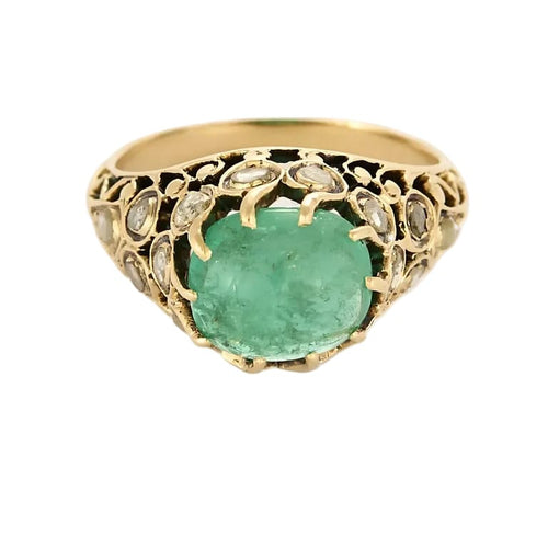 Bague 48 Bague jarretière en or jaune 18K avec émeraude 2,04 ct et diamants 58 Facettes BIA1305