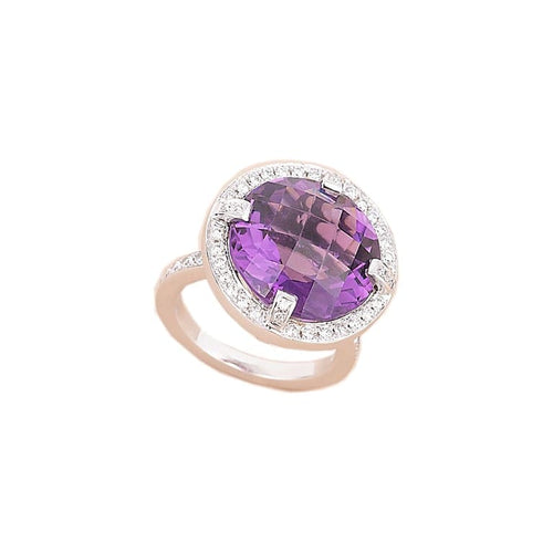 Bague 49 Bague cible en or gris et diamants avec améthyste 58 Facettes 794155