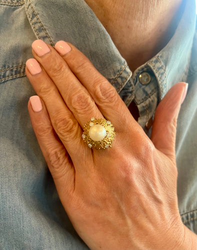 Bague 52 Andrew Grima - Bague perle et diamants en or jaune 18 carats 58 Facettes BS170