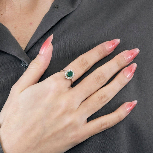 Bague 53 Bague marguerite or blanc, émeraude et diamants 58 Facettes GU178