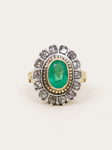 Bague 52 Bague ancienne or argent émeraude ovale diamants 58 Facettes 1174.7