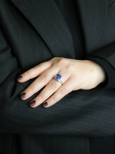 Bague 54 Bague Art Déco saphir Ceylan non chauffé 7,37 carats 58 Facettes 1180