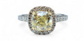 Bague 52 Solitaire - Bague diamant jaune fancy en or blanc 18 carats 58 Facettes SKU