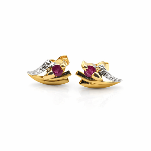 Boucles d'oreilles Boucles d'oreilles en or jaune 18 carats et rubis 58 Facettes Boucles d'oreilles en or 18 carats et rubis