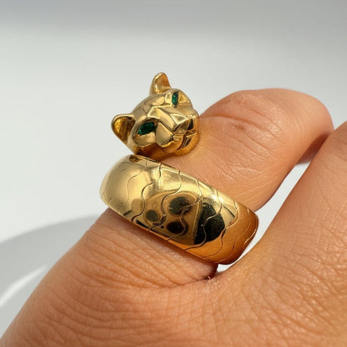 Bague 49 Cartier Panthère La Carda - Bague en or jaune, tsavorite et onyx 58 Facettes Panthere