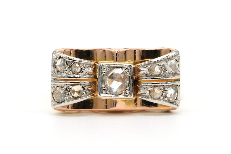 Bague 60 Bague Art déco en or jaune et blanc 18 carats sertie de diamants 58 Facettes 23502