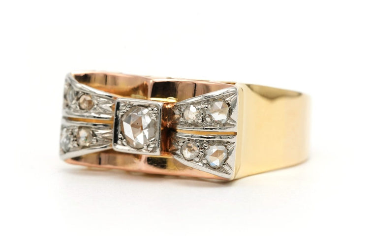 Bague 60 Bague Art déco en or jaune et blanc 18 carats sertie de diamants 58 Facettes 23502