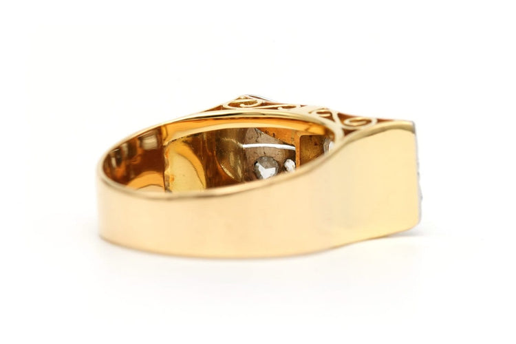 Bague 60 Bague Art déco en or jaune et blanc 18 carats sertie de diamants 58 Facettes 23502