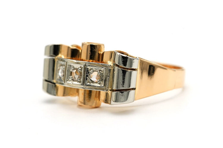 Bague 56 Art déco - Bague en or jaune et blanc 18 carats et diamants 58 Facettes 22767